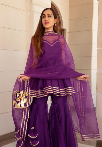 PURPLE ORGANZA SHARARA SET