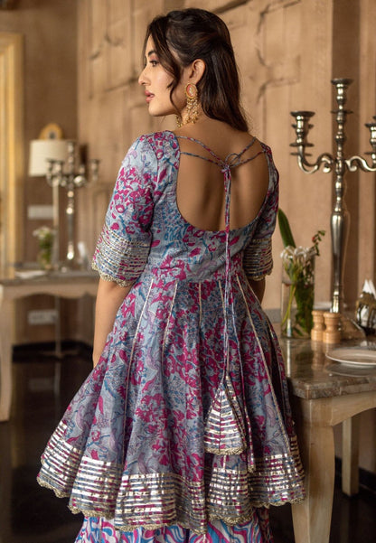 BLUE HEZREEN CHANDERI SHARARA SET