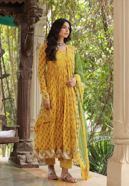 YELLOW GULMOHAR ANARKALI SUIT SET
