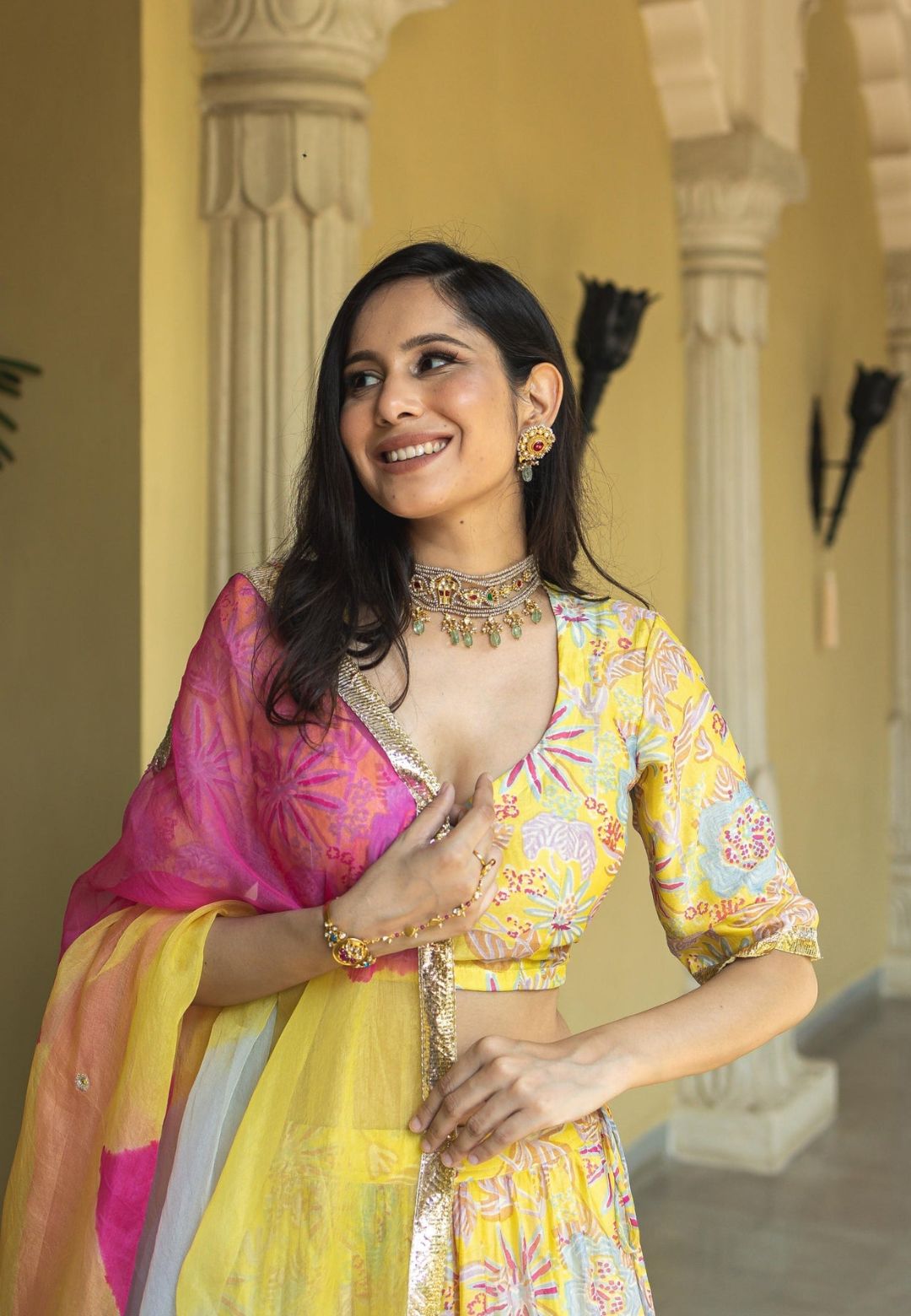 CHANDNI YELLOW CHANDERI LEHENGA SET