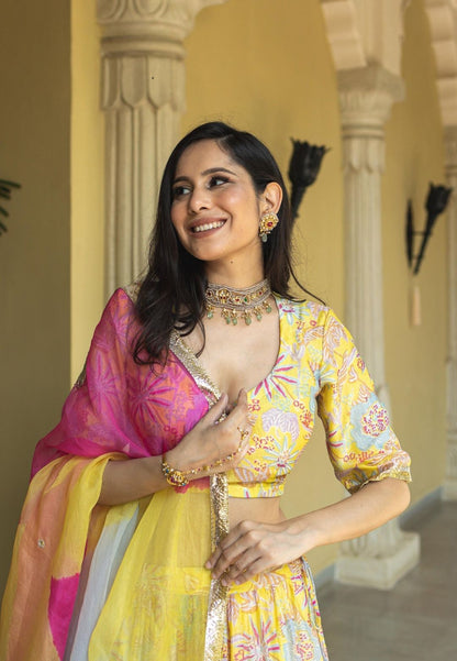 CHANDNI YELLOW CHANDERI LEHENGA SET