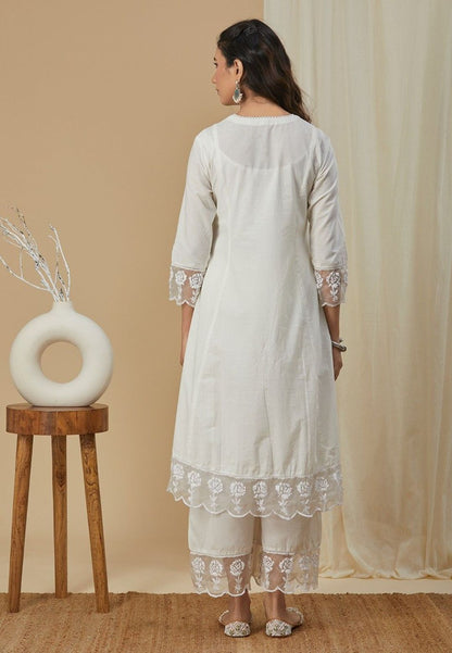 OFF WHITE COTTON CHIKANKARI SUIT SET