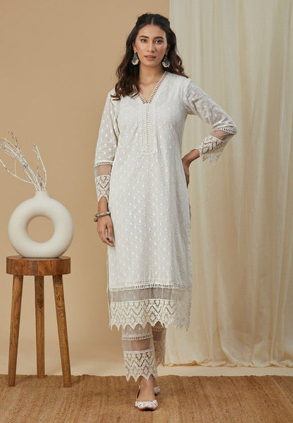 OFF WHITE COTTON DHOBBY KURTA PALAZZO SET
