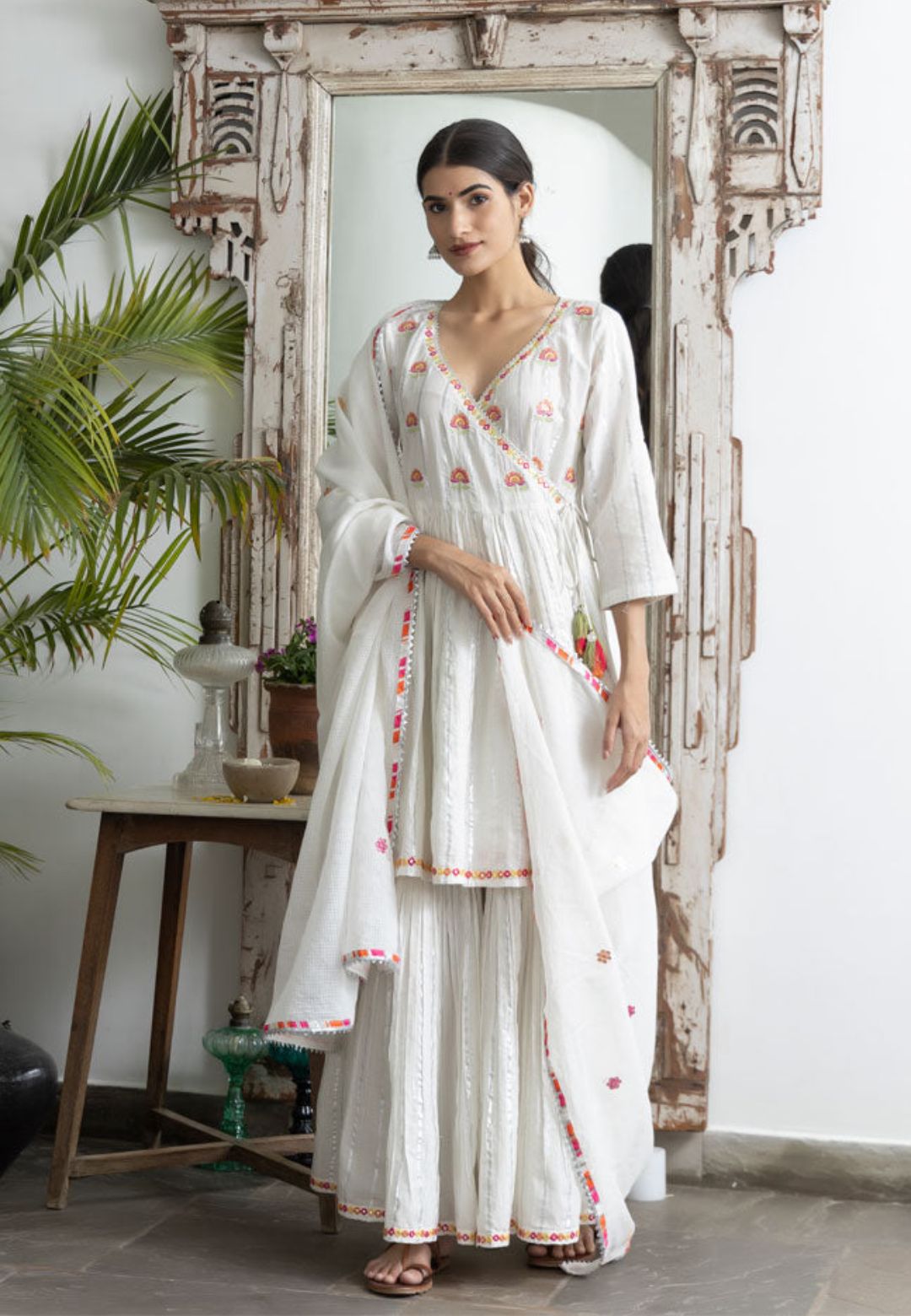 PASTEL IVORY WHITE SHARARA SUIT SET