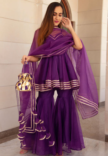 PURPLE ORGANZA SHARARA SET