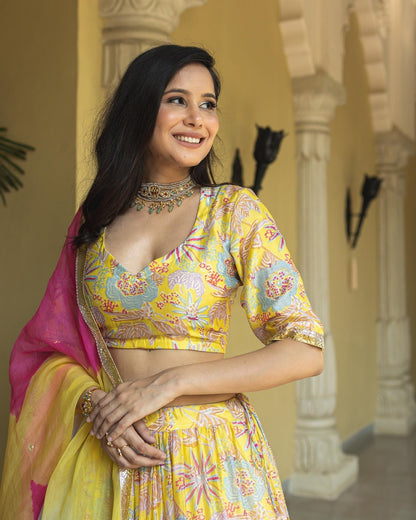 CHANDNI YELLOW CHANDERI LEHENGA SET