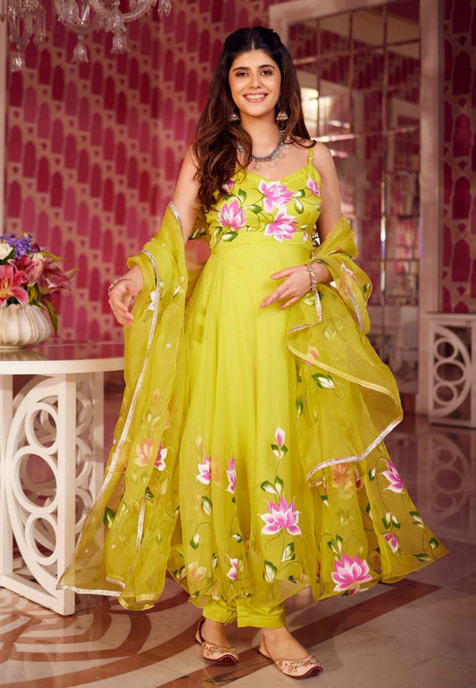 YELLOW CHAMKI ANARKALI SUIT SET