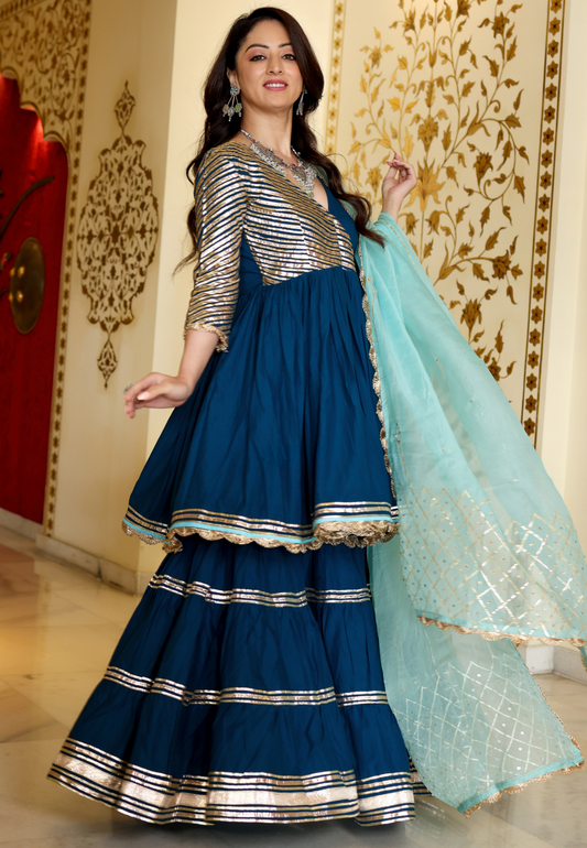 ROYAL BLUE GOTAPATTI SHARARA SET