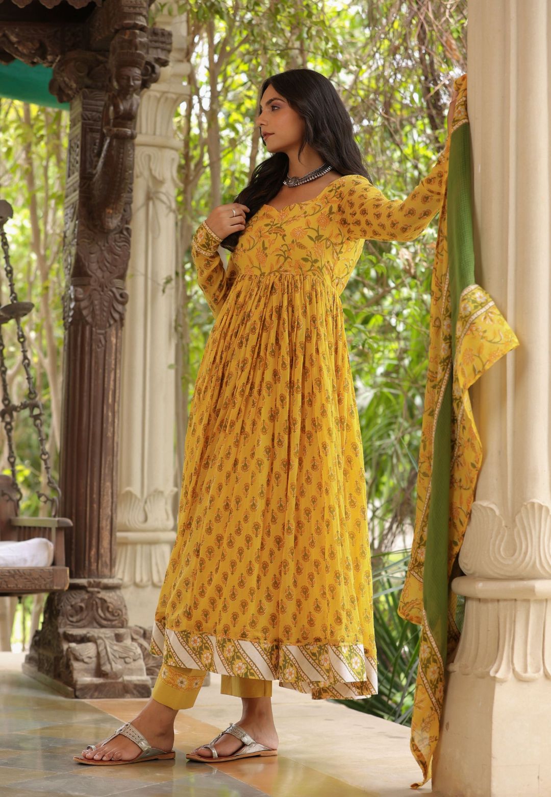 YELLOW GULMOHAR ANARKALI SUIT SET