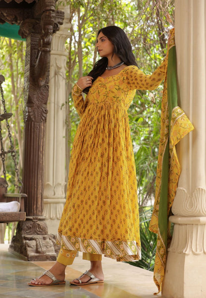 YELLOW GULMOHAR ANARKALI SUIT SET