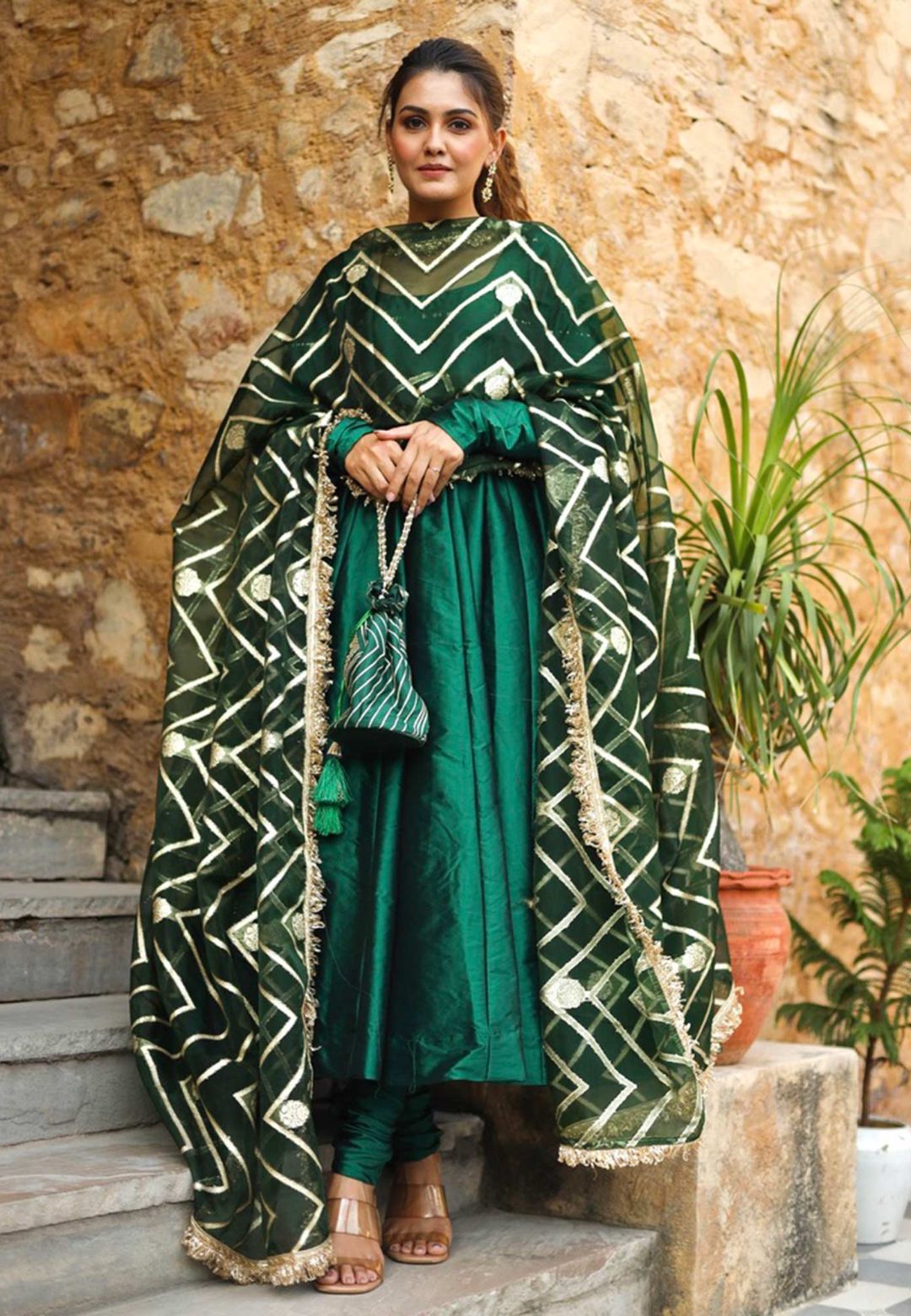 GREEN RAJSHRI ANARKALI SILK SUIT SET