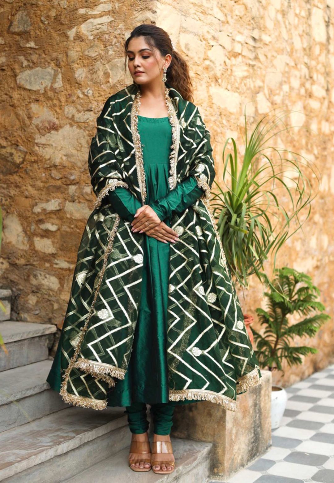 GREEN RAJSHRI ANARKALI SILK SUIT SET
