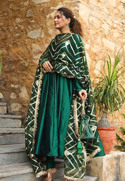 GREEN RAJSHRI ANARKALI SILK SUIT SET