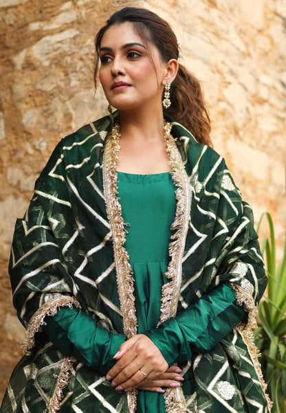 GREEN RAJSHRI ANARKALI SILK SUIT SET