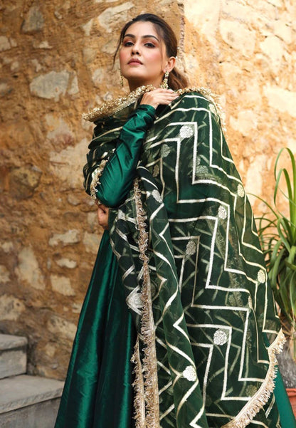 GREEN RAJSHRI ANARKALI SILK SUIT SET