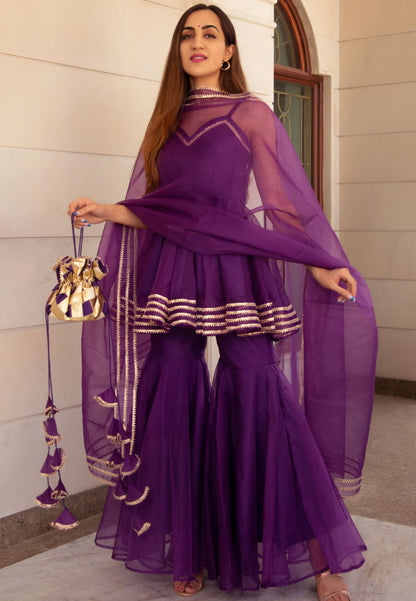 PURPLE ORGANZA SHARARA SET