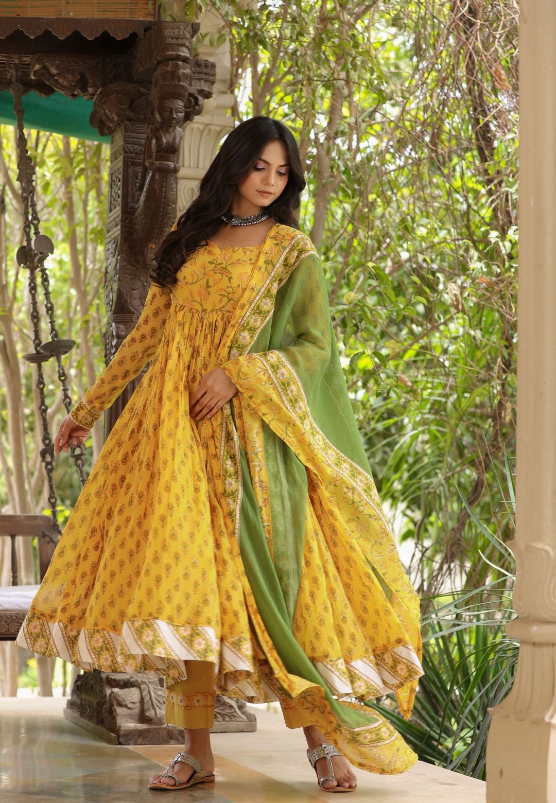 YELLOW GULMOHAR ANARKALI SUIT SET
