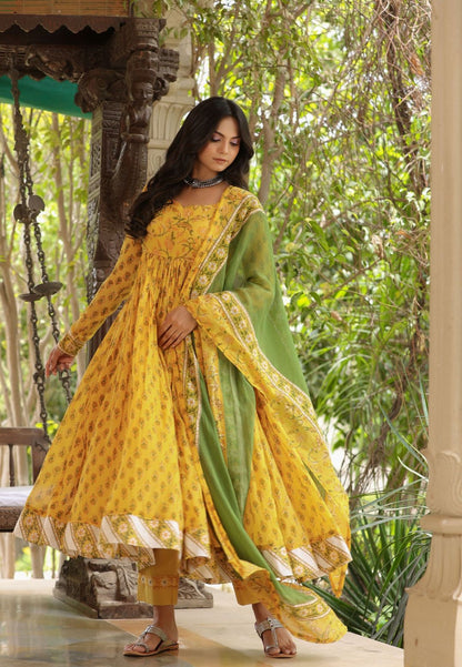 YELLOW GULMOHAR ANARKALI SUIT SET