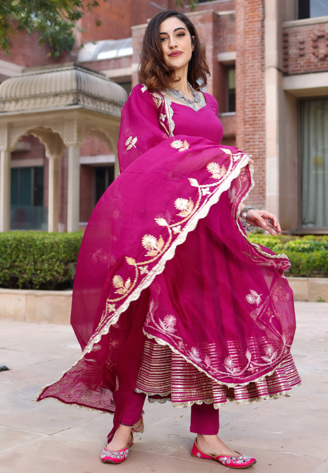 PUPRLE MAGENTA COTTON GOTA SUIT SET