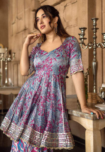 BLUE HEZREEN CHANDERI SHARARA SET