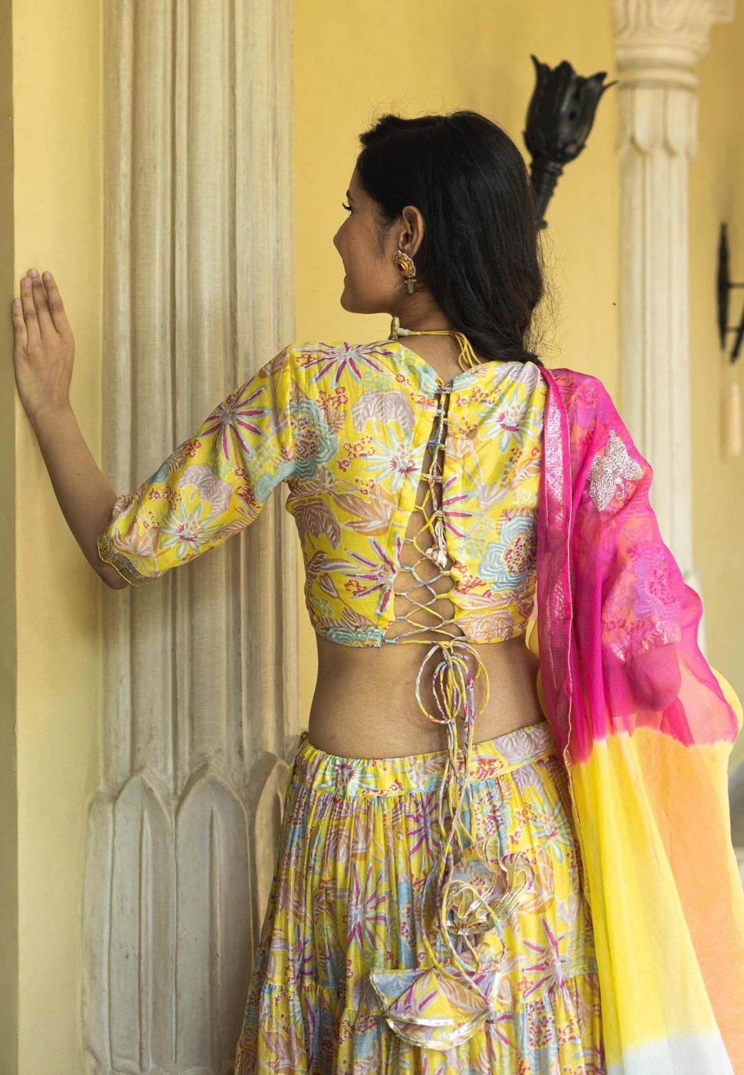 CHANDNI YELLOW CHANDERI LEHENGA SET