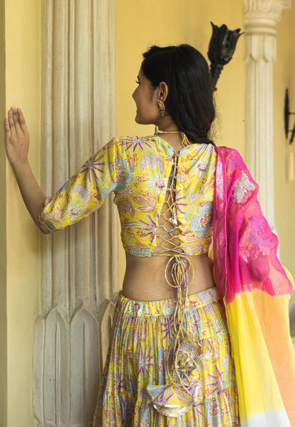 CHANDNI YELLOW CHANDERI LEHENGA SET