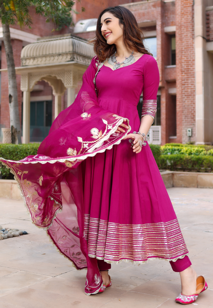 PUPRLE MAGENTA COTTON GOTA SUIT SET