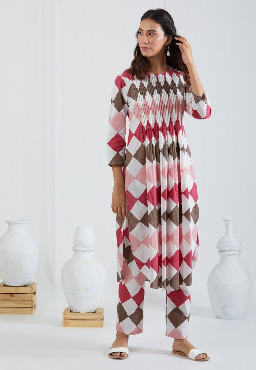 BURGUNDY WHITE KURTA PALAZZO SET