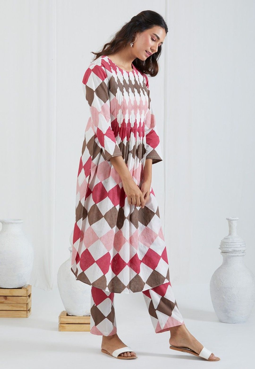 BURGUNDY WHITE KURTA PALAZZO SET