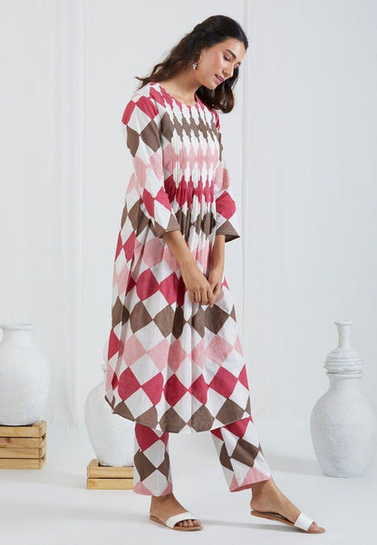 BURGUNDY WHITE KURTA PALAZZO SET