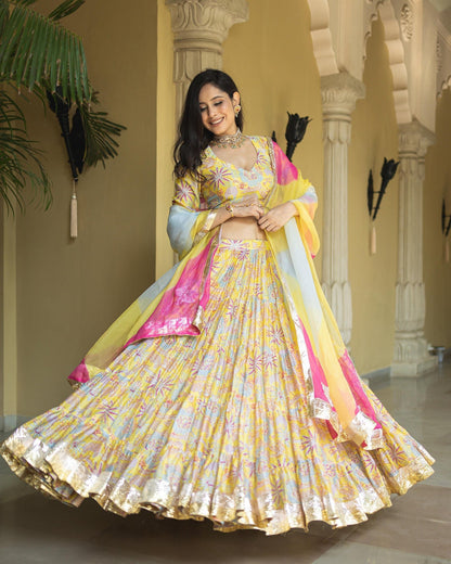 CHANDNI YELLOW CHANDERI LEHENGA SET