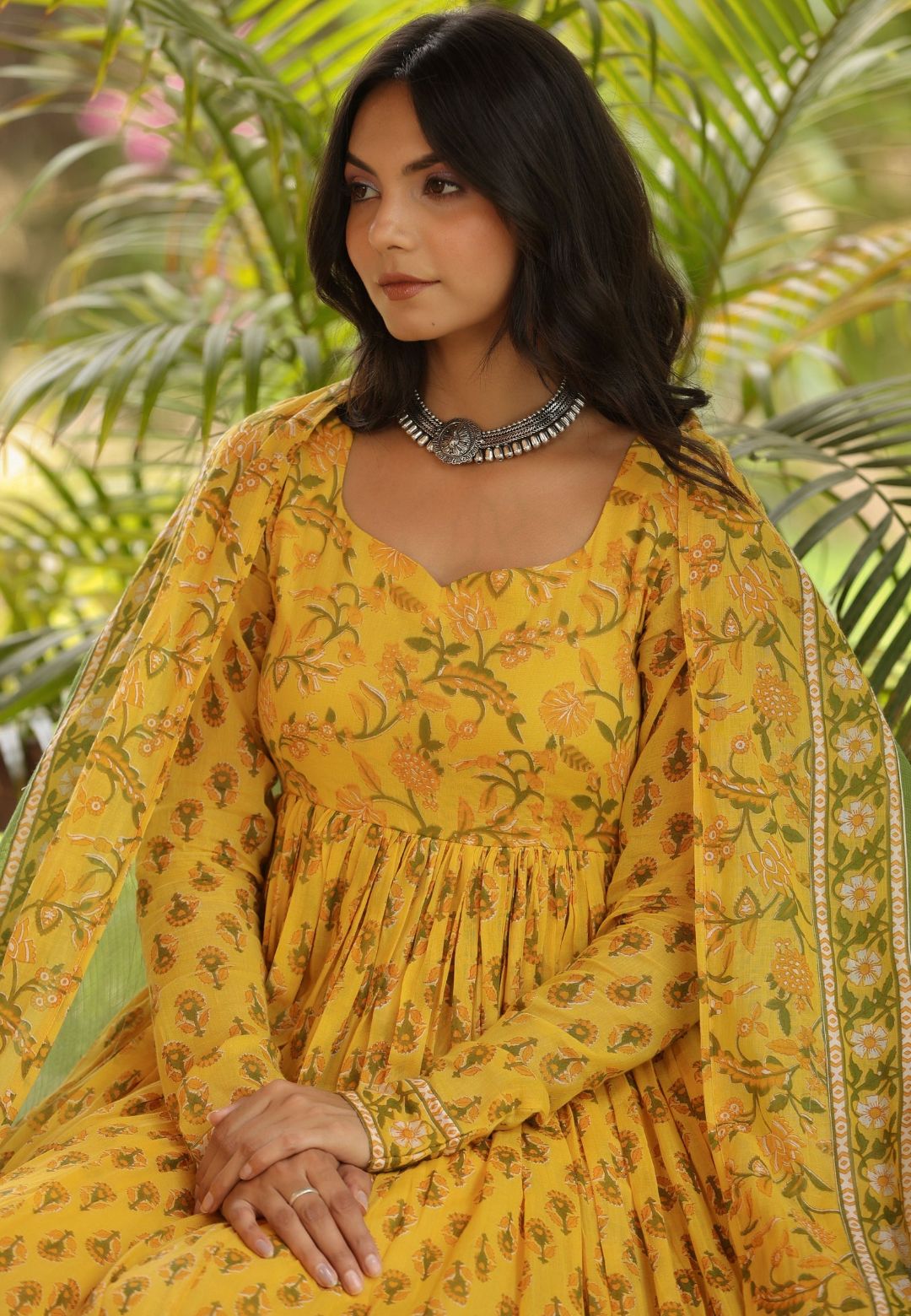 YELLOW GULMOHAR ANARKALI SUIT SET