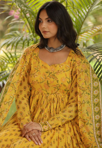 YELLOW GULMOHAR ANARKALI SUIT SET