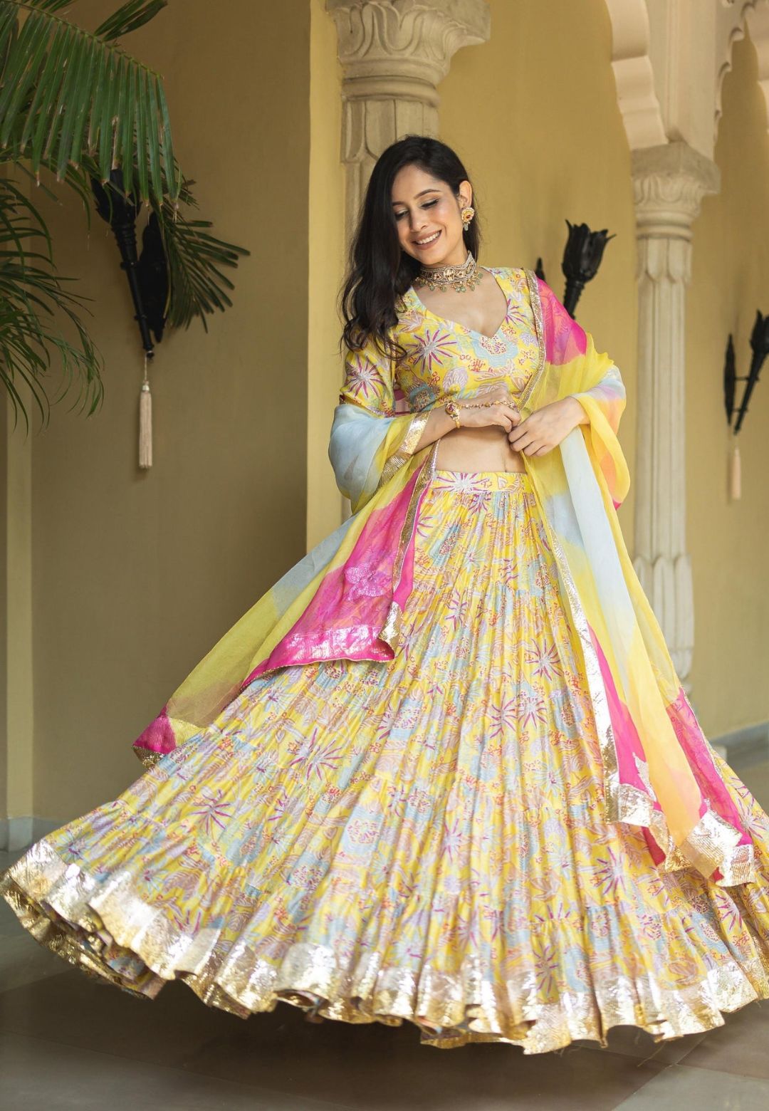 CHANDNI YELLOW CHANDERI LEHENGA SET
