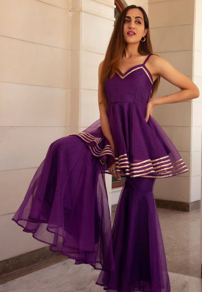 PURPLE ORGANZA SHARARA SET