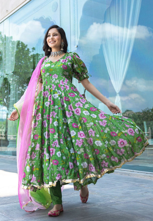 GREEN ROXANA CHANDERI SUIT SET