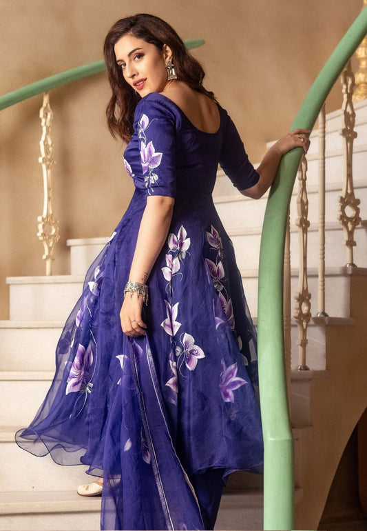 PURPLE AZRA ORGANZA ANARKALI SUIT SET