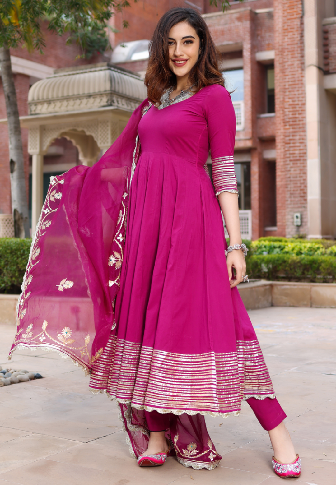 PUPRLE MAGENTA COTTON GOTA SUIT SET