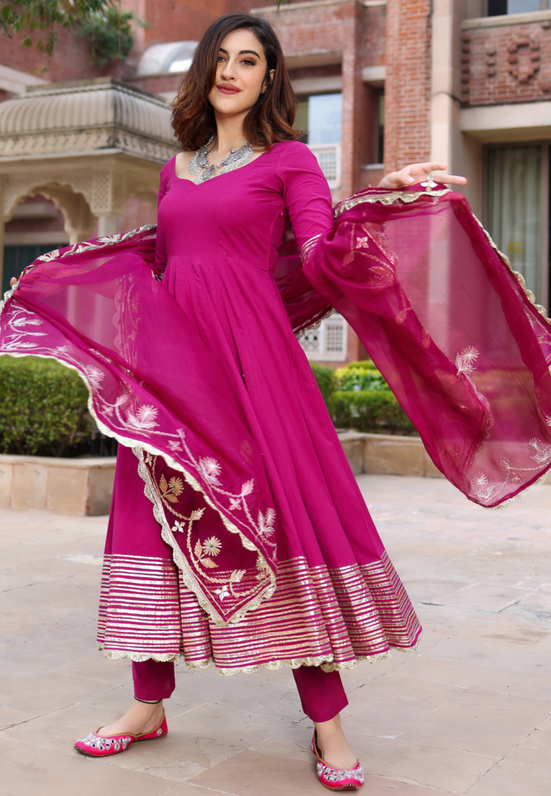PUPRLE MAGENTA COTTON GOTA SUIT SET