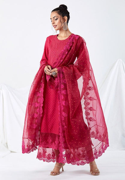 PINK LACE ORGANZA DUPATTA