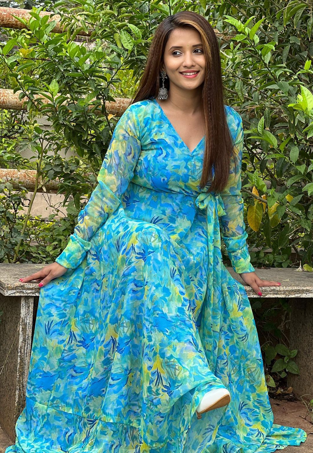 TURQUOISE BLUE GEORGETTE ANGRAKHA DRESS