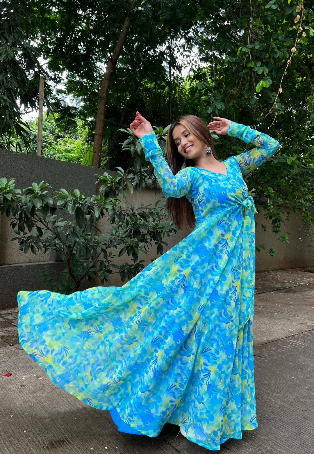 TURQUOISE BLUE GEORGETTE ANGRAKHA DRESS