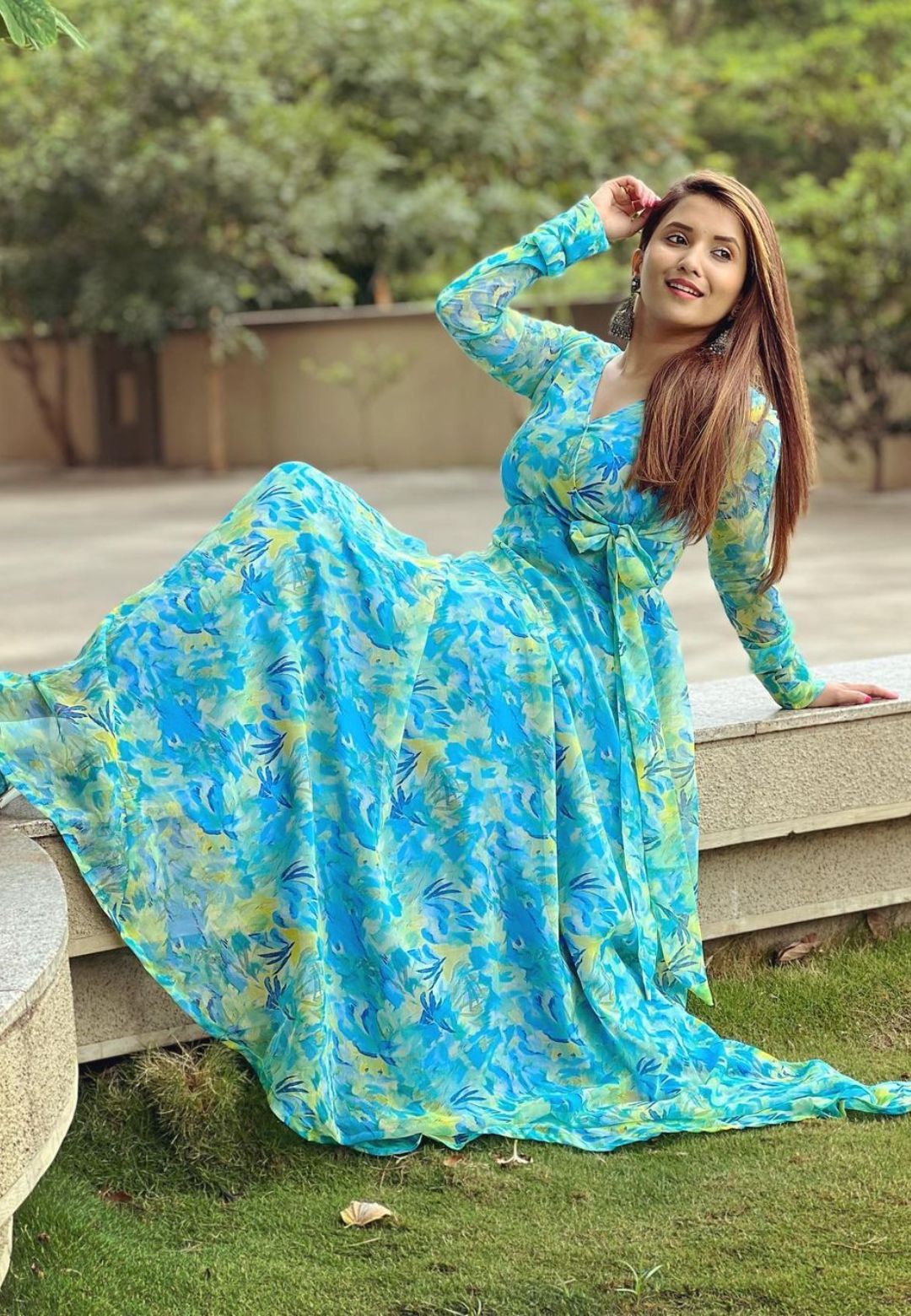 TURQUOISE BLUE GEORGETTE ANGRAKHA DRESS