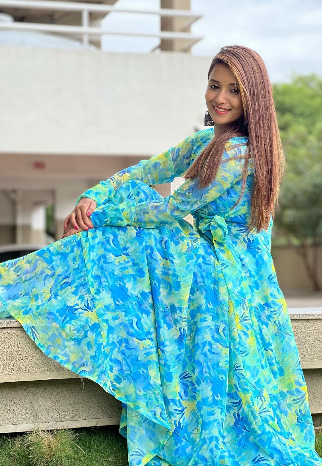 TURQUOISE BLUE GEORGETTE ANGRAKHA DRESS