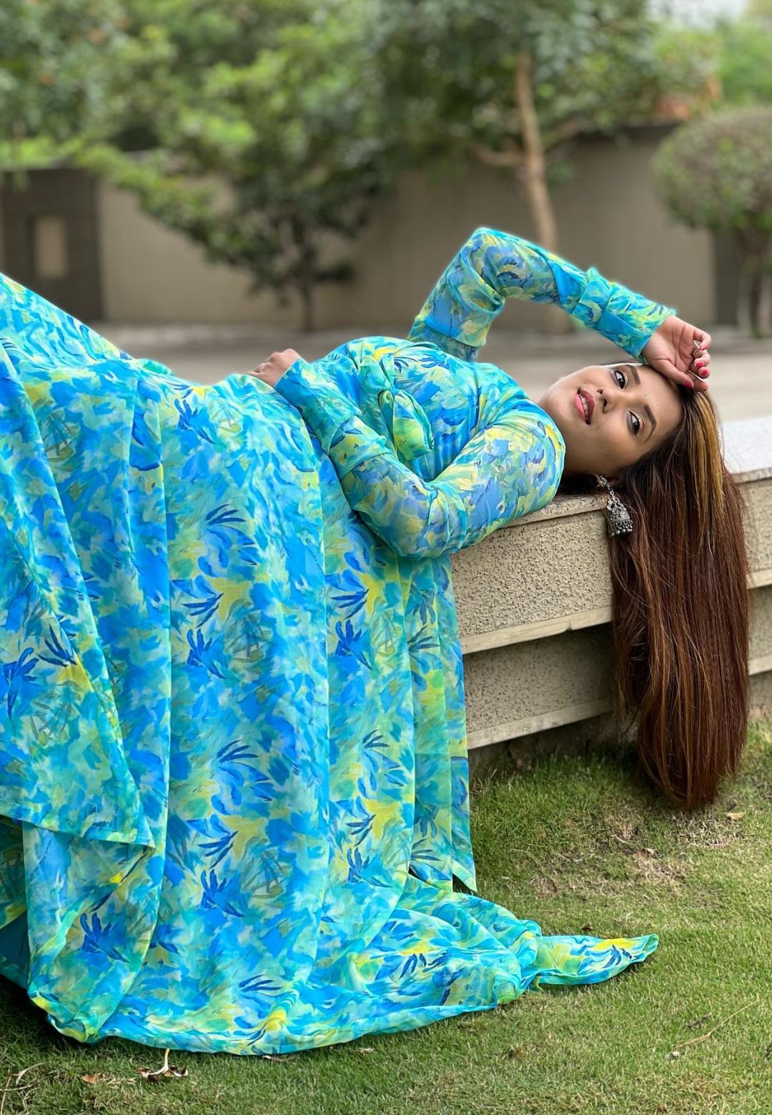 TURQUOISE BLUE GEORGETTE ANGRAKHA DRESS