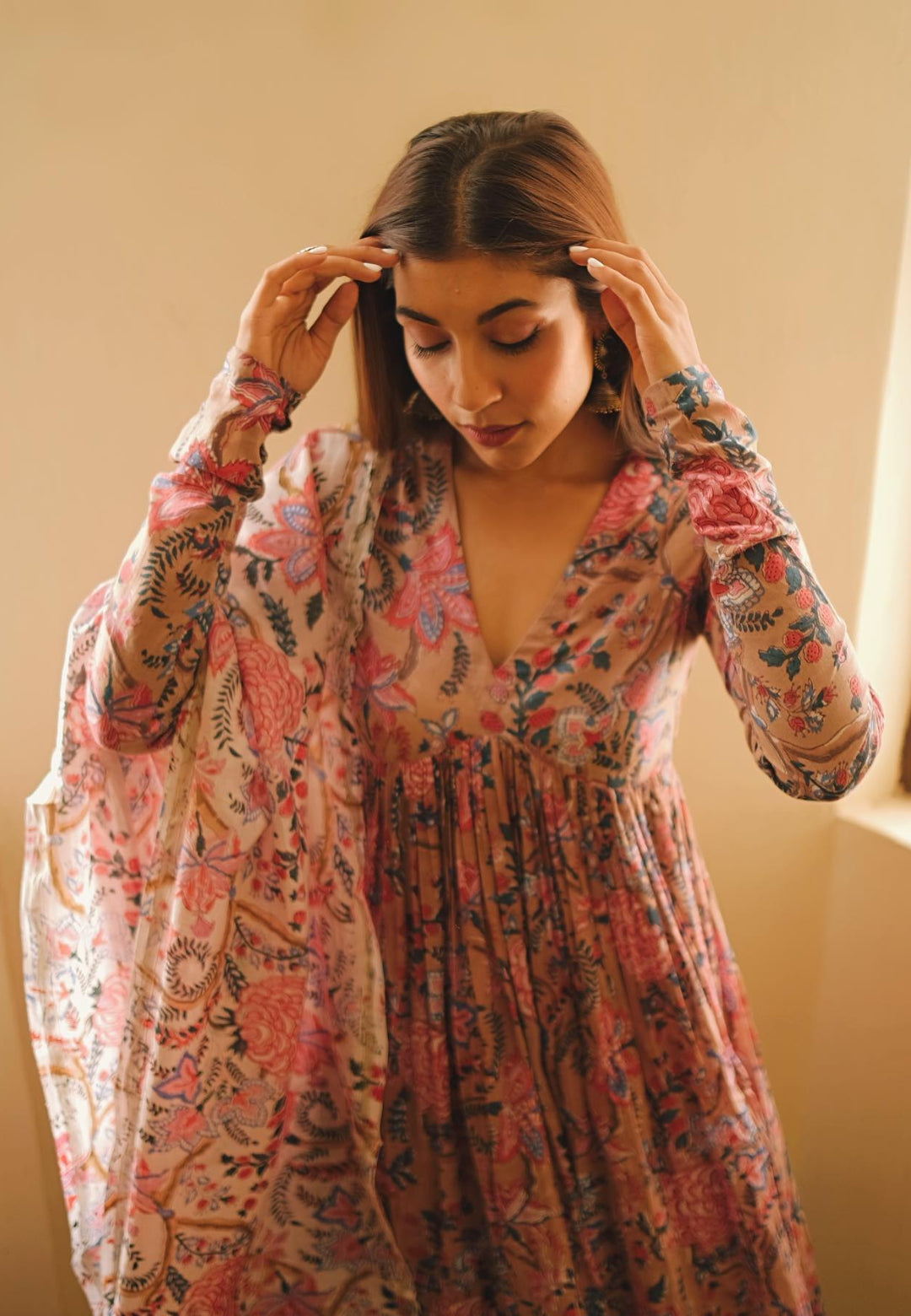 PEACH BEIGE ANARKALI SUIT SET
