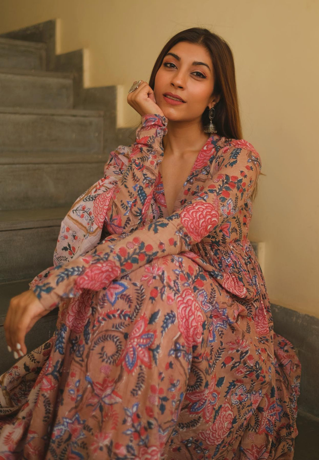 PEACH BEIGE ANARKALI SUIT SET
