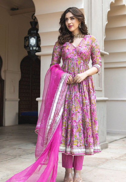 PINK YELENA CHANDERI SUIT SET