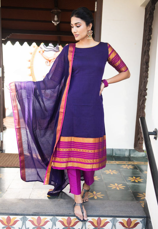 VIOLET PURPLE COTTON STRAIGHT SUIT SET