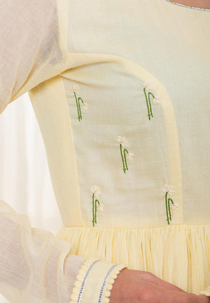 PASTEL YELLOW MUL MUL ANARKALI SUIT SET